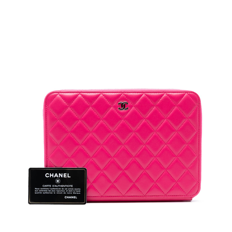 Large Quilted Lambskin Zip Around Organizer Clutch - Image 8