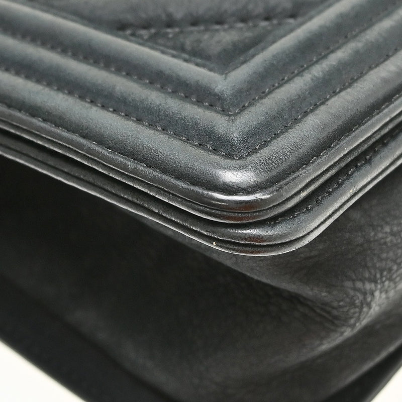 Chanel Boy Flap Chevron Lambskin Black Leather Bag