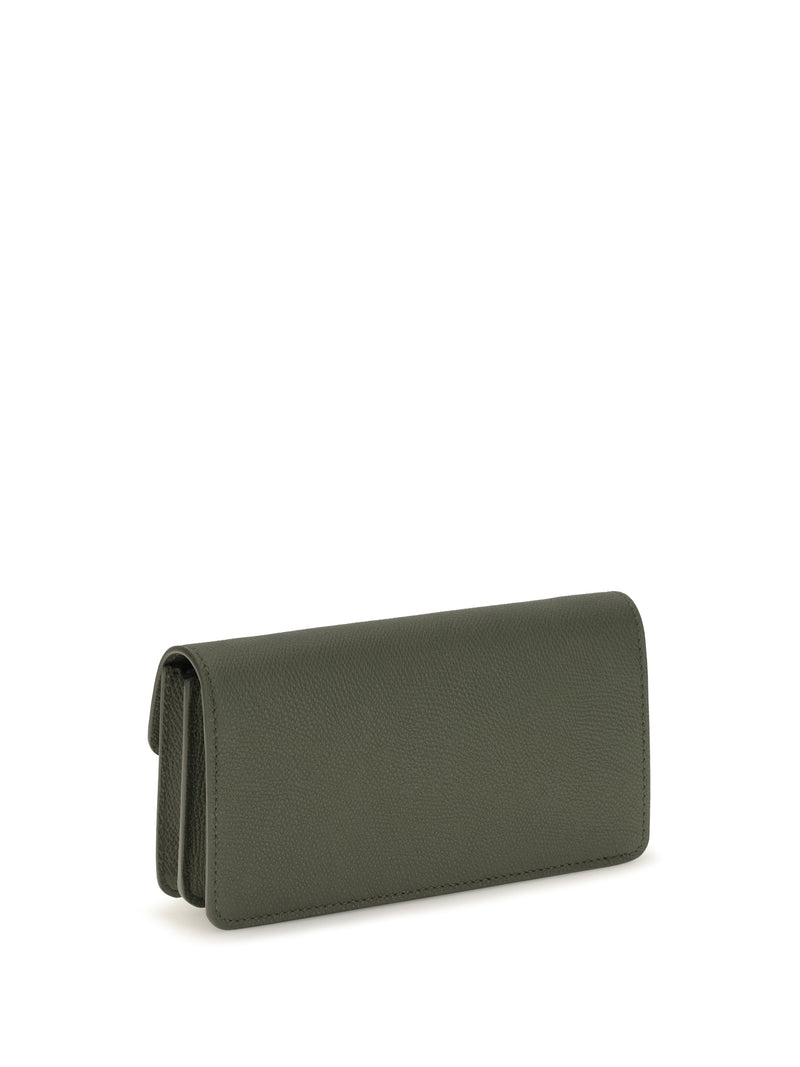 Valentino Garavani Vlogo Wallet On Chain — Green Calf Leather & Purses