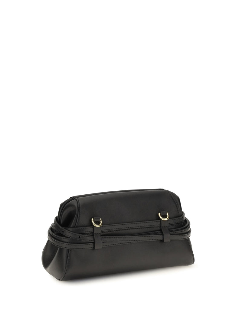 Moschino Belt-Detail Clutch — Black Goatskin (hircus Goatskin)