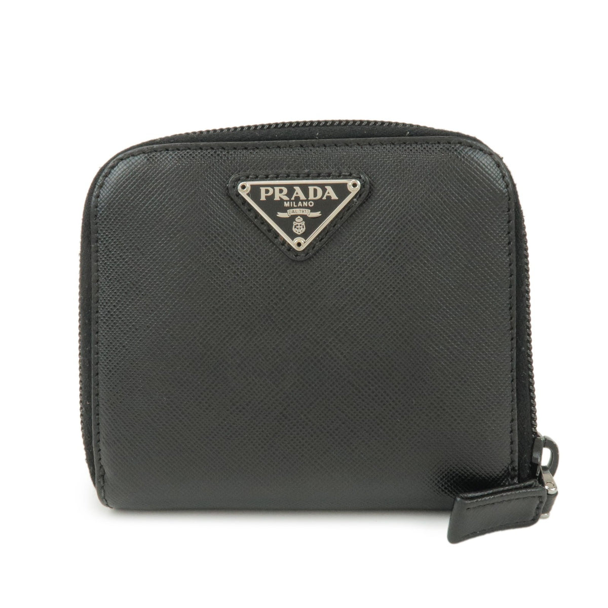 Prada Bifold Zip Around Saffiano Leather Black Accessory