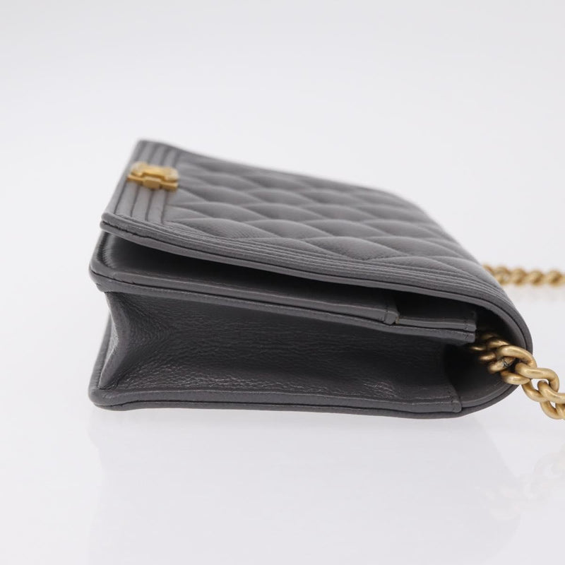 Chanel Boy Wallet On Chain Quilted Caviar Gray Leather Bag