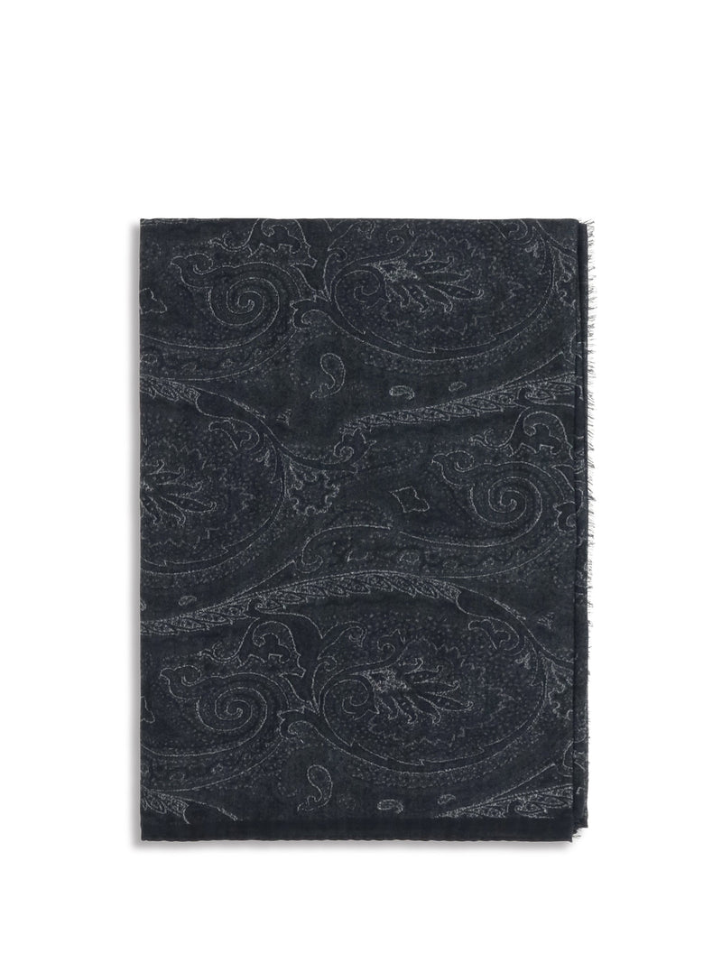 Etro Paisley Stamped Modal Scarf — Black Scarfs