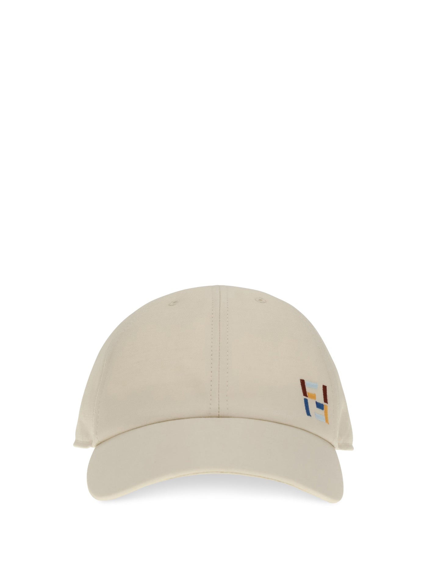 Fendi Fxq230b17m Multicolor Logo-Embroidered Baseball Cap — Beige Cotton; Linen Caps