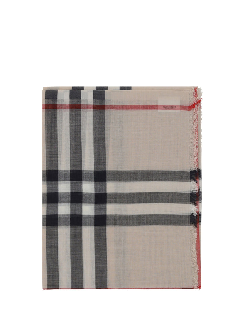 Burberry Silk-Wool Stone Check Scarf — Beige Blend; Wool Scarfs