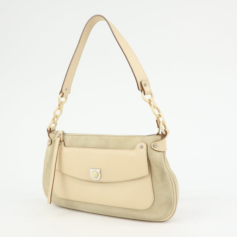 Salvatore Ferragamo Gancini Suede Beige Bag