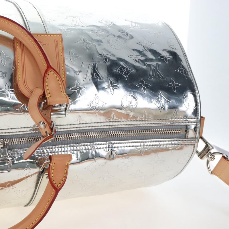 Louis Vuitton Keepall Bandouliere Monogram Mirror Coated Canvas Silver Leather Bag
