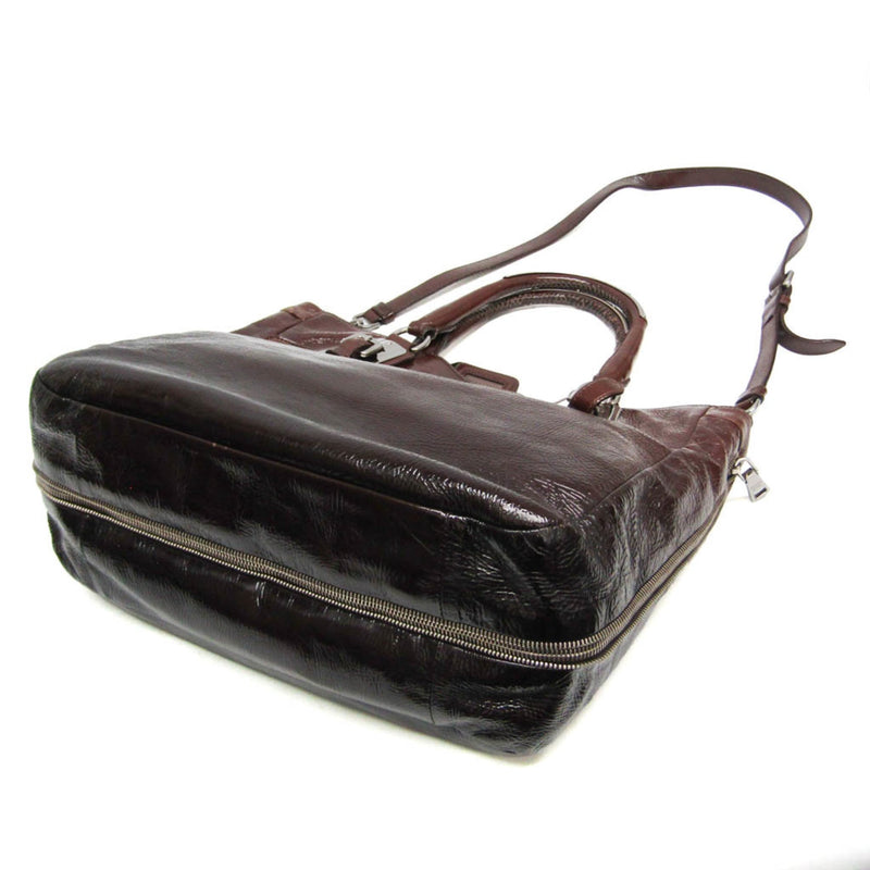 Prada Convertible Zippers Vernice Sfumata Brown Patent_leather Bag
