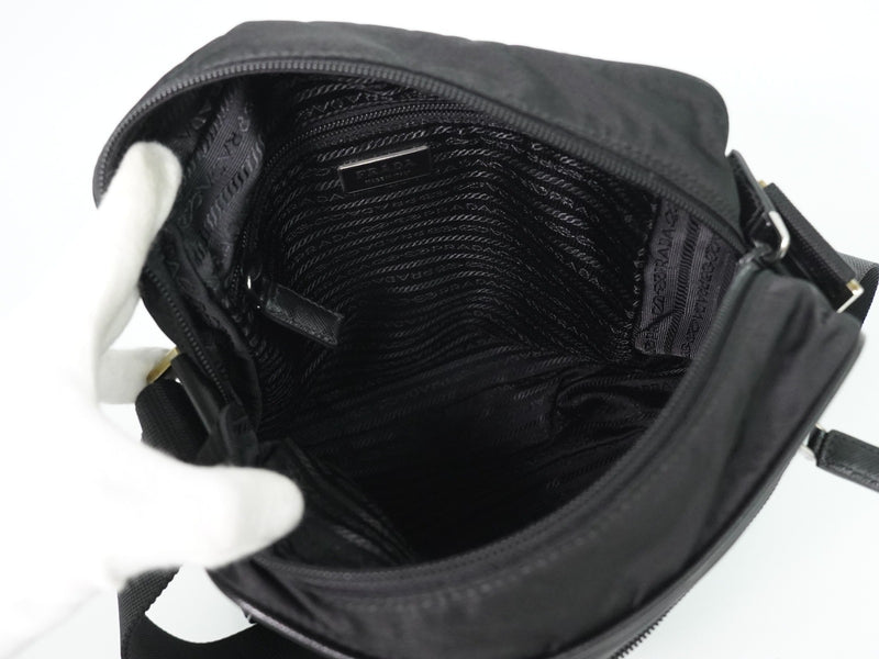 Prada Front Zip Messenger Quilted Tessuto Black Nylon