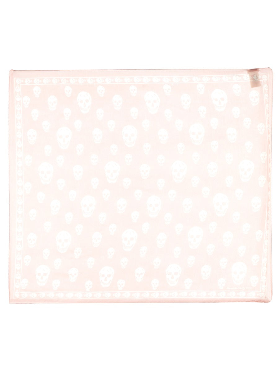 Alexander Mcqueen Hand-Sewn Skull Motif Silk Scarf — Pink Scarfs