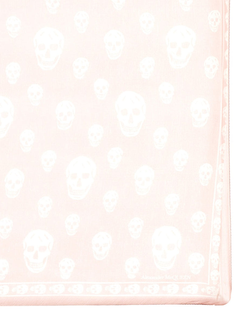 Alexander Mcqueen Hand-Sewn Skull Motif Silk Scarf — Pink Scarfs