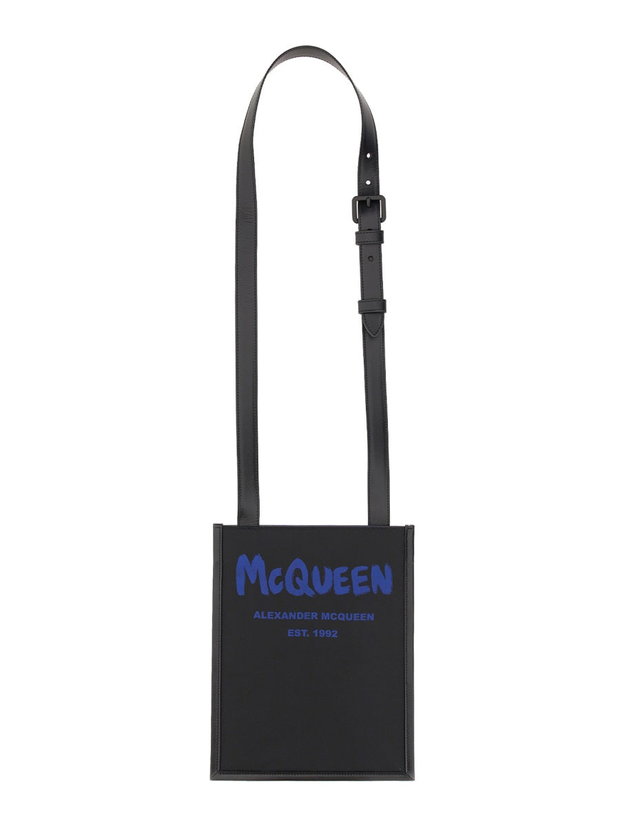 Alexander Mcqueen Graffiti Logo Shoulder Bag — Black Polyester