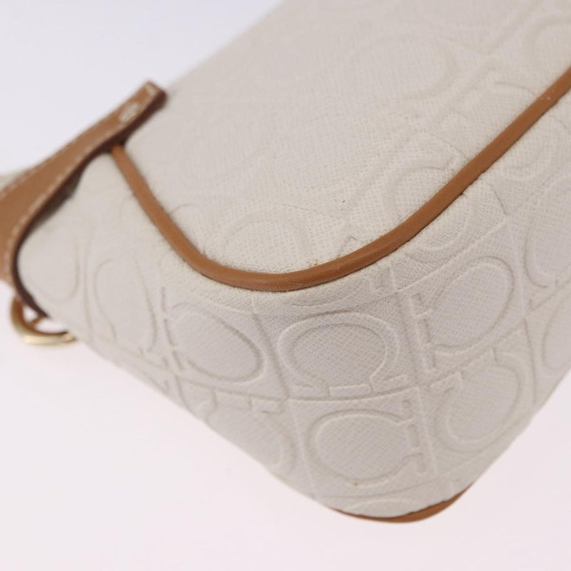 Salvatore Ferragamo Gancini Canvas And Leather White Bag