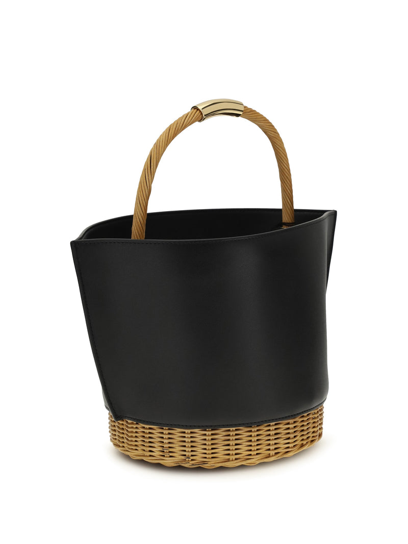 Sacai Leather And Rattan Shoulder Bag — Black Calf