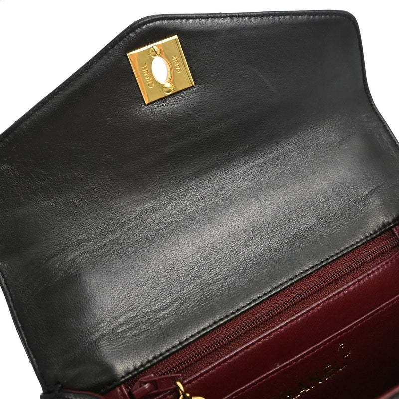 Chanel Vintage Classic Top Handle Flap Quilted Lambskin Black Leather Bag