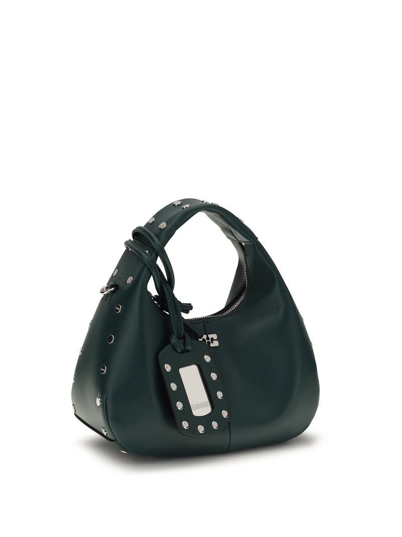 Ganni Studded Recycled Leather Hobo Bag — Green