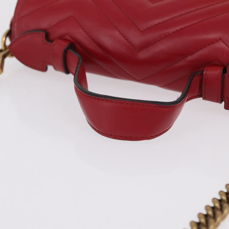 Gucci Gg Marmont Top Handle Matelasse Leather Red Bag