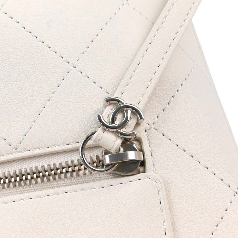 Chanel Cc Top Handle Bucket Stitched Calfskin White Leather Bag