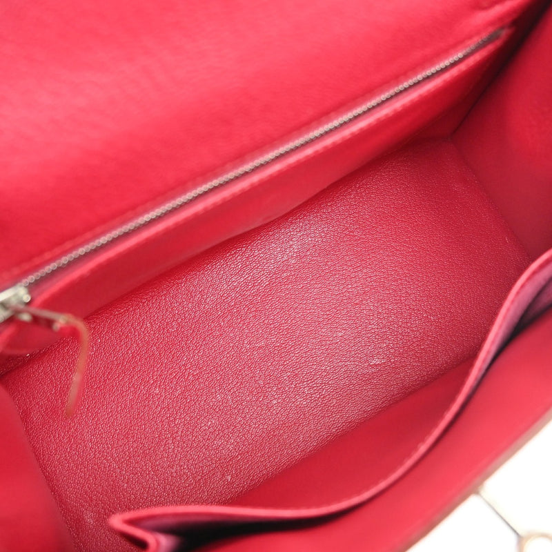 Hermes Kelly Red Chevre De Coromandel With Palladium Hardware Pink Calfskin Bag