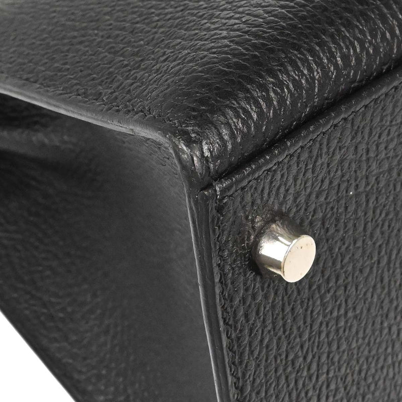 Hermes Kelly Black Vache Liegee With Palladium Hardware Calfskin Bag