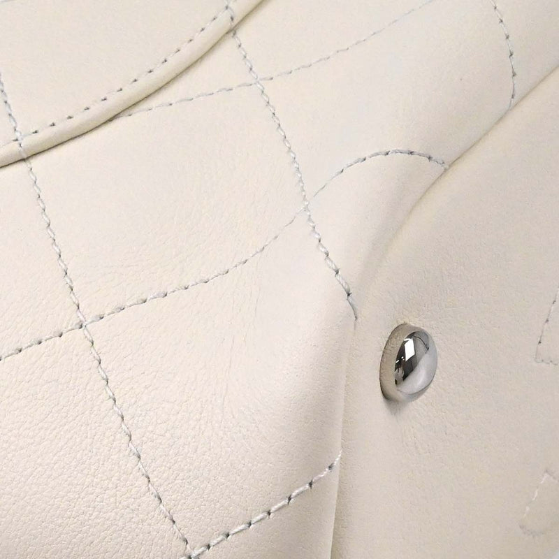 Chanel Cc Top Handle Bucket Stitched Calfskin White Leather Bag
