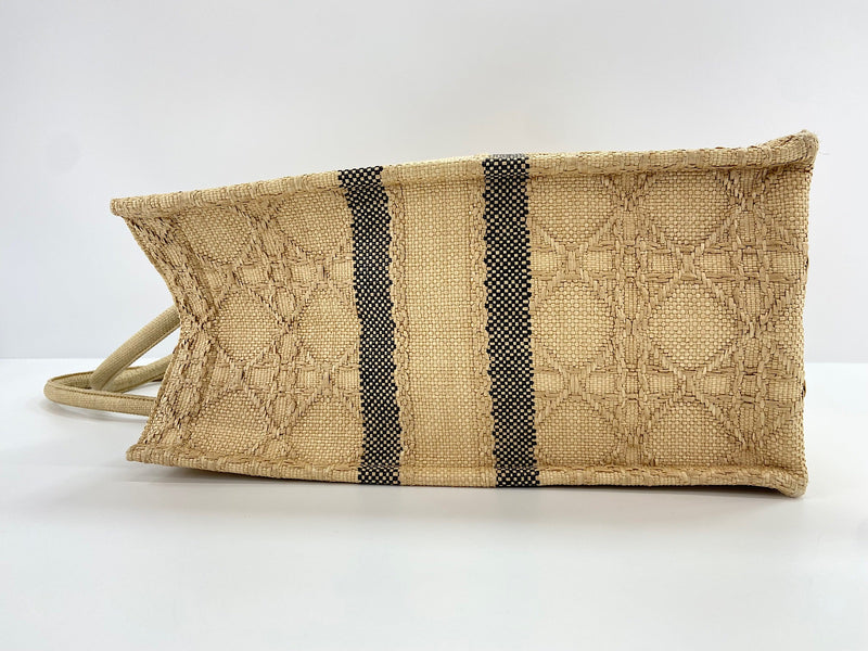 Christian Dior Book Cannage Embroidered Raffia Beige Canvas Bag