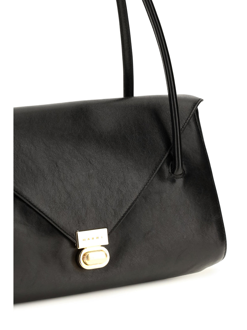 Marni East-West Shoulder Bag — Black Calf Leather Bos Taurus