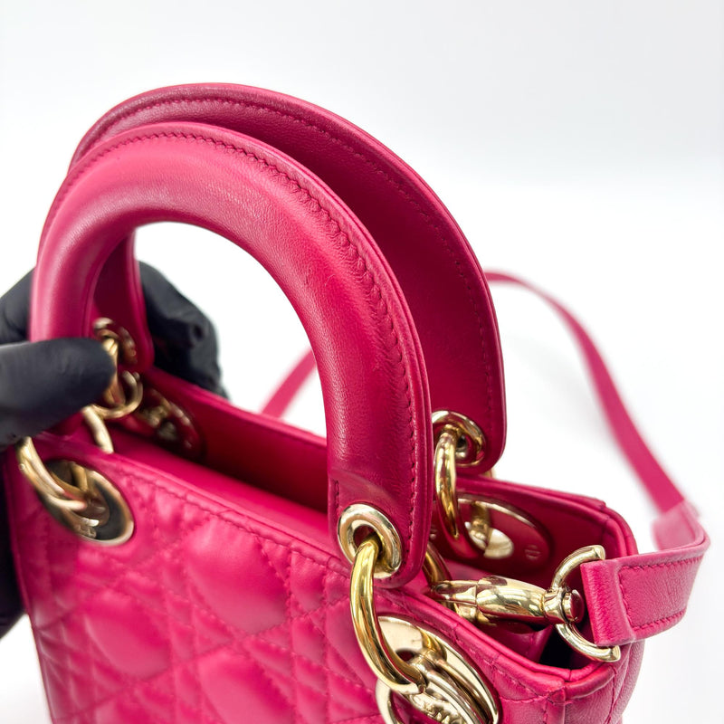 Christian Dior Lady Cannage Quilt Lambskin Pink Leather Bag