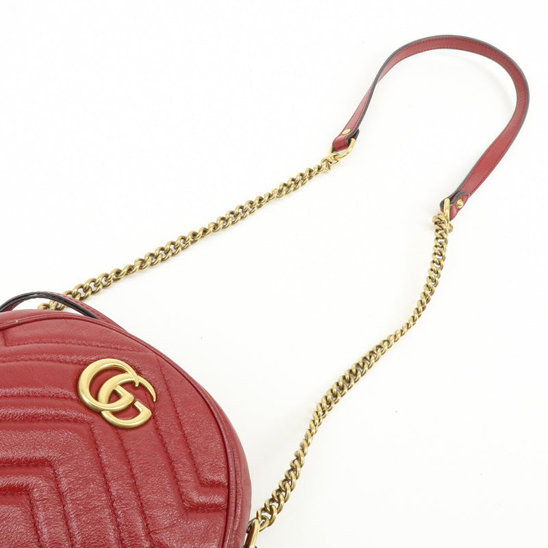 Gucci Gg Marmont Round Matelasse Leather Red Bag