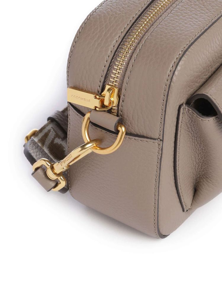 Coccinelle Crossbody Bag — Beige Grained Leather/ribbon