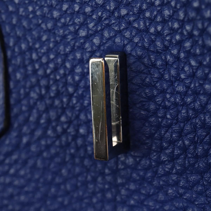 Hermes Birkin Blue Clemence With Palladium Hardware Leather Bag