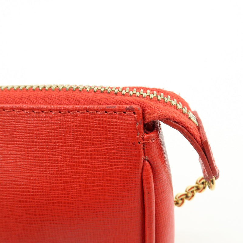 Fendi Chain Pochette Leather Red Bag