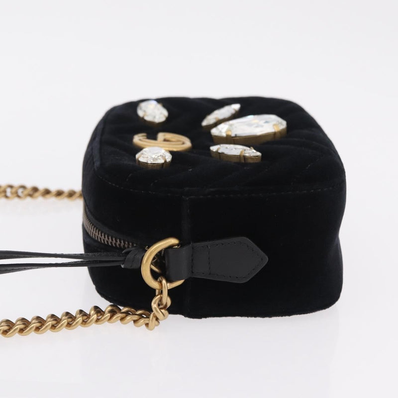 Gucci Gg Marmont Crystal Embellished Matelasse Velvet Black Bag