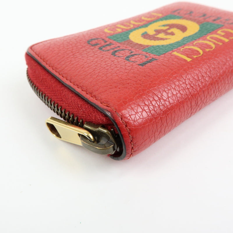 Gucci Logo Zip Card Case Printed Leather Red Accessory
