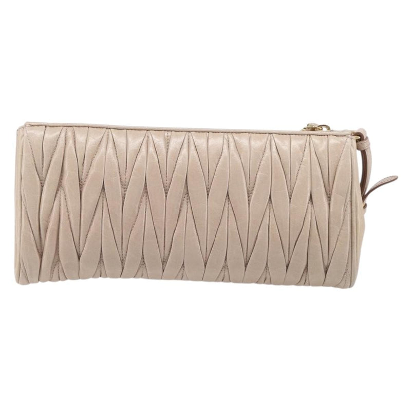 Miu Miu Zip Wristlet Matelasse Leather Beige Bag