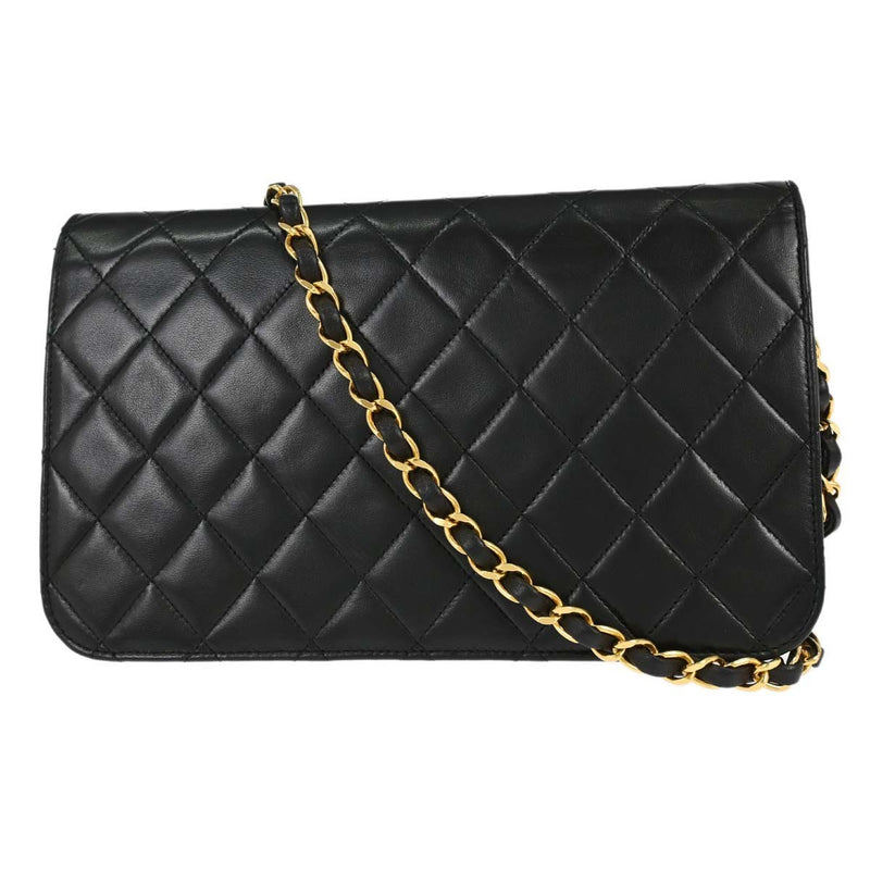 Chanel Vintage Full Flap Quilted Lambskin Black Leather Bag