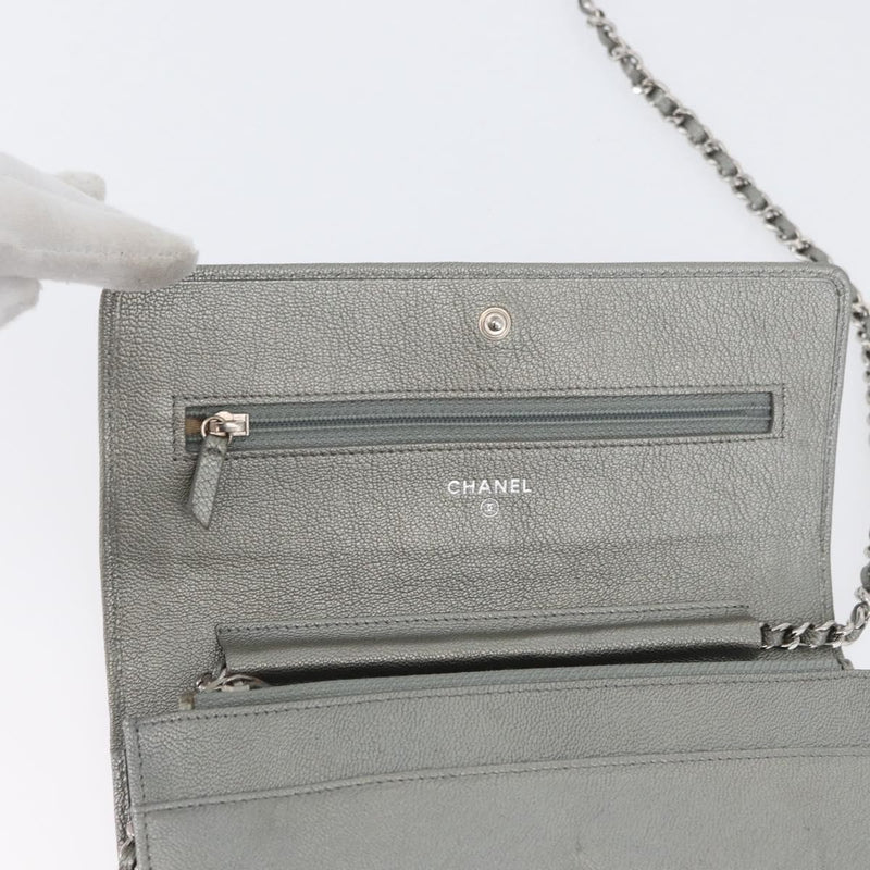 Chanel Round Cc Wallet On Chain Goatskin Silver Leather Bag