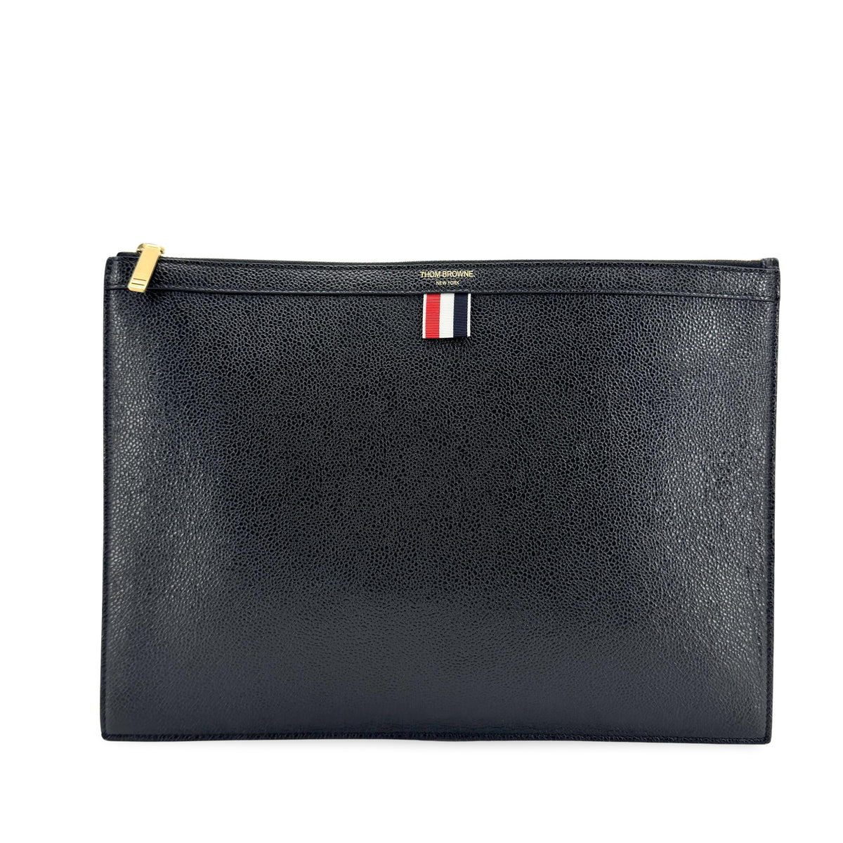 Thom Browne Zip Document Holder Leather With Applique Black Bag