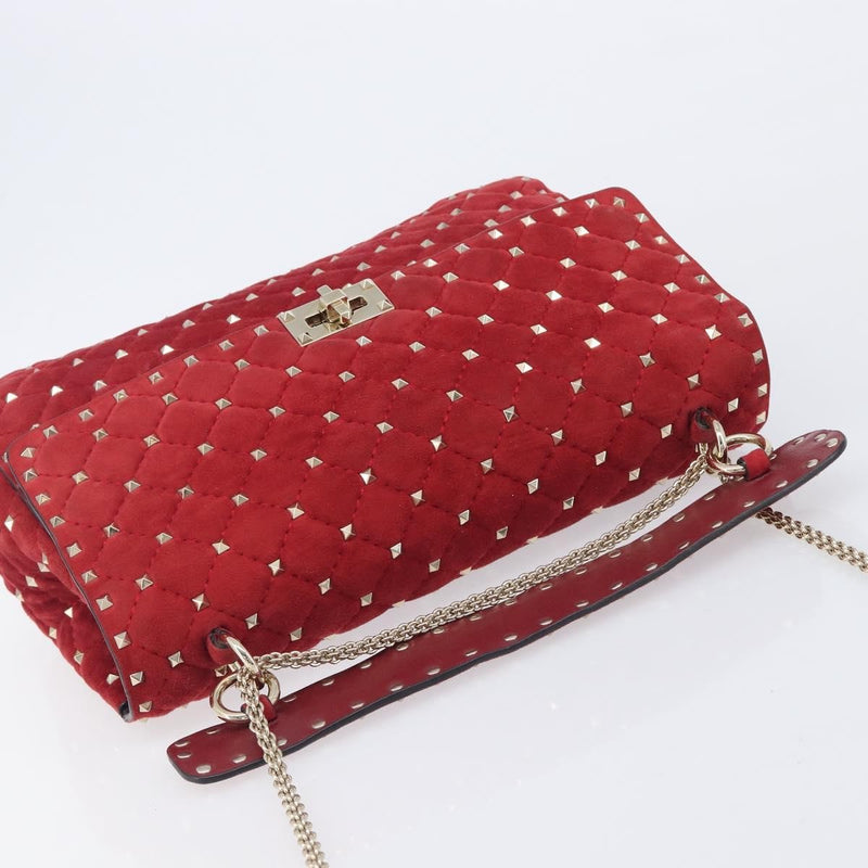 Valentino Garavani Rockstud Spike Flap Quilted Suede Red Bag
