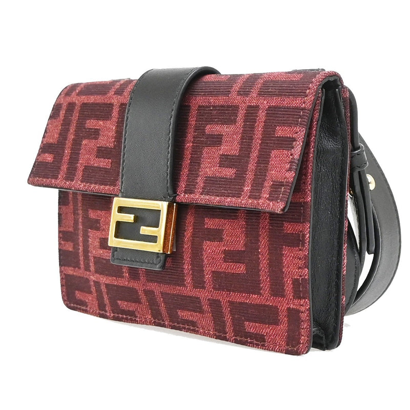 Fendi Baguette Convertible Pouch Zucca Canvas Burgundy
