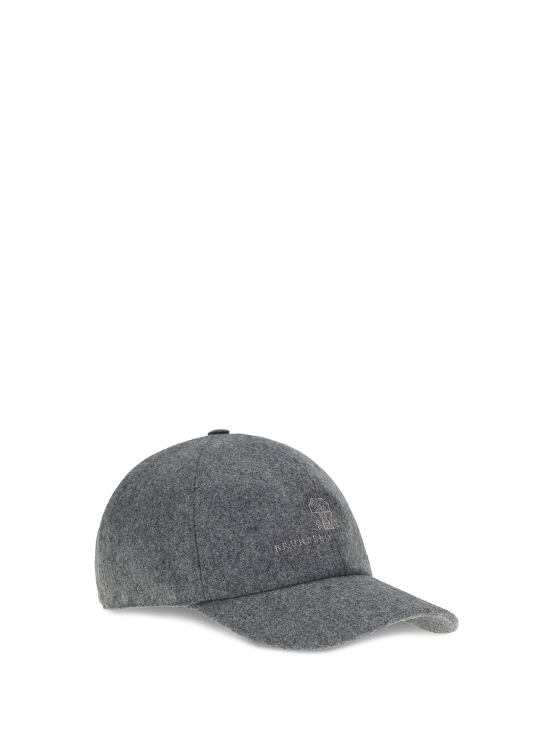 Brunello Cucinelli M038p9850 Logo-Embroidered Baseball Cap — Gray Fleece Wool Ovis Aries Caps