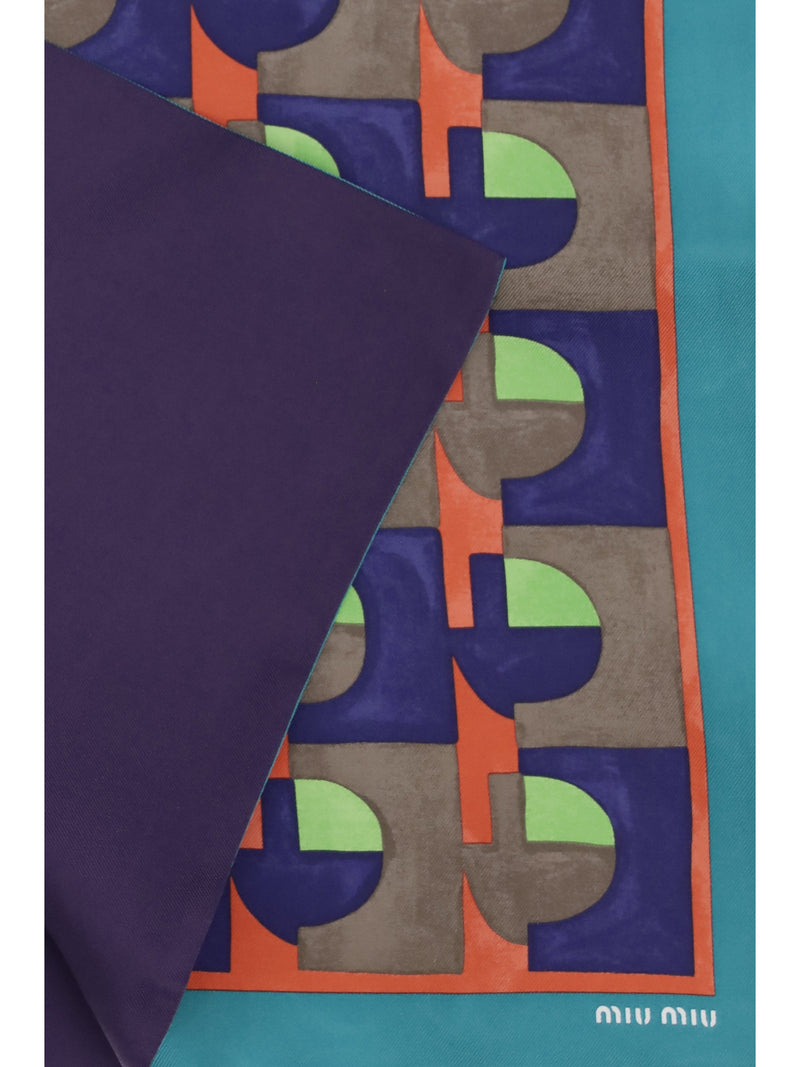 Miu Miu Geometric Print Silk Scarf — Multicolor Scarfs