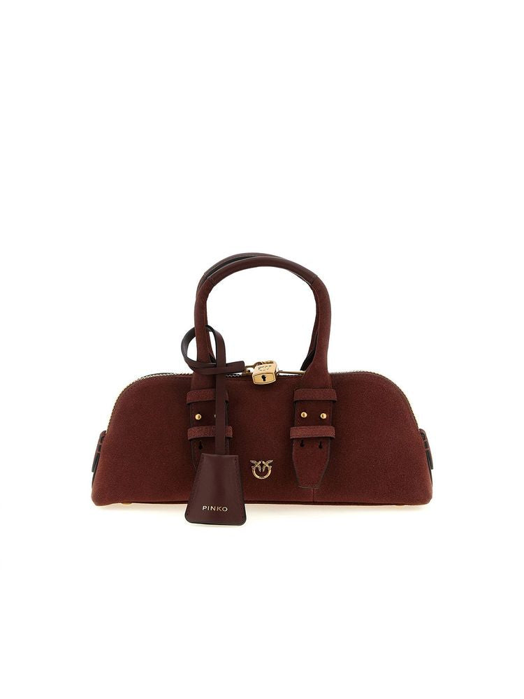 Pinko Bowling Baguette Shoulder Bag — Burgundy Cow Leather