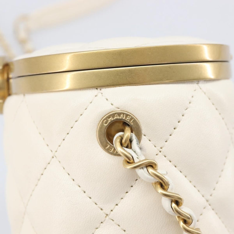 Chanel Crown Box Vanity Quilted Lambskin White Leather Bag