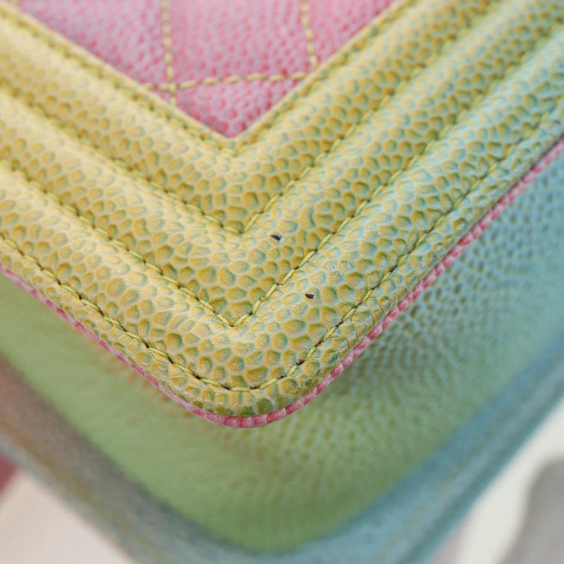 Chanel Rainbow Boy Flap Quilted Painted Caviar Multicolour Leather Bag