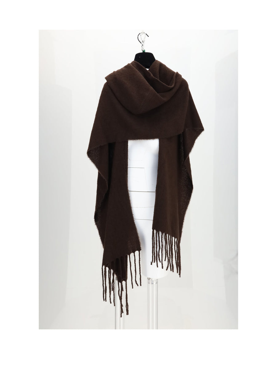 Destin Opus Capp Hooded Scarf — Brown Wool And Cashmere Blend Scarfs