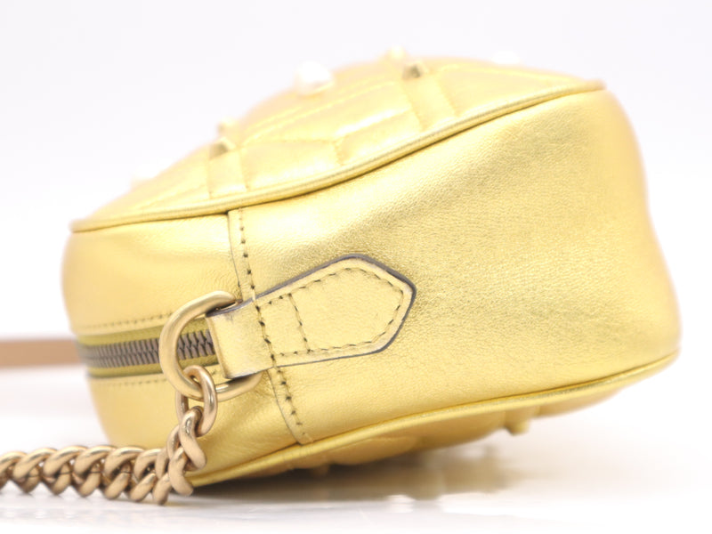 Gucci Pearly Gg Marmont Embellished Matelasse Leather Gold Bag