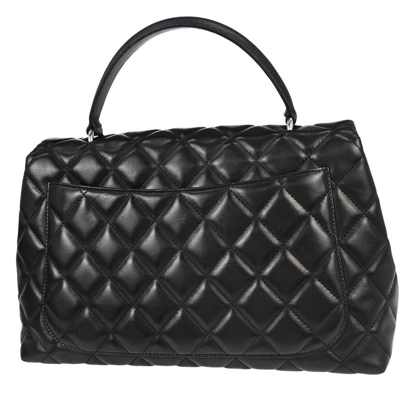 Chanel Vintage Classic Top Handle Flap Quilted Lambskin Black Leather Bag