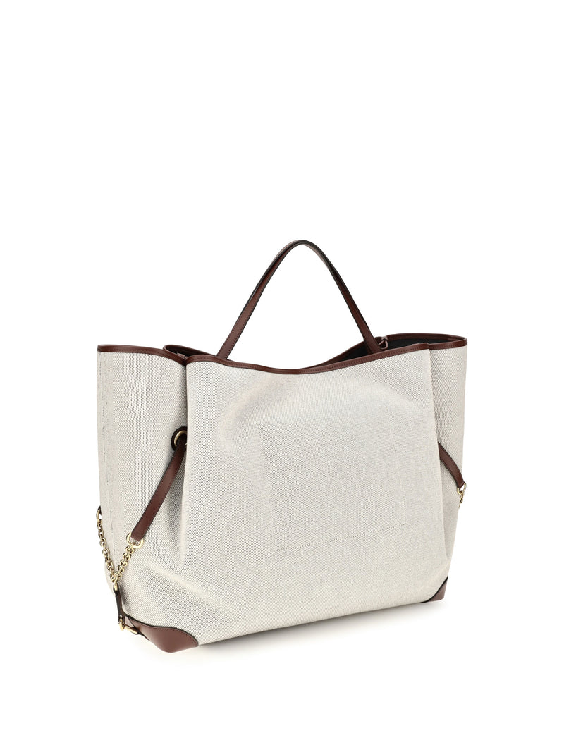 Chloé Large Carry Tote Bag — Beige Cotton