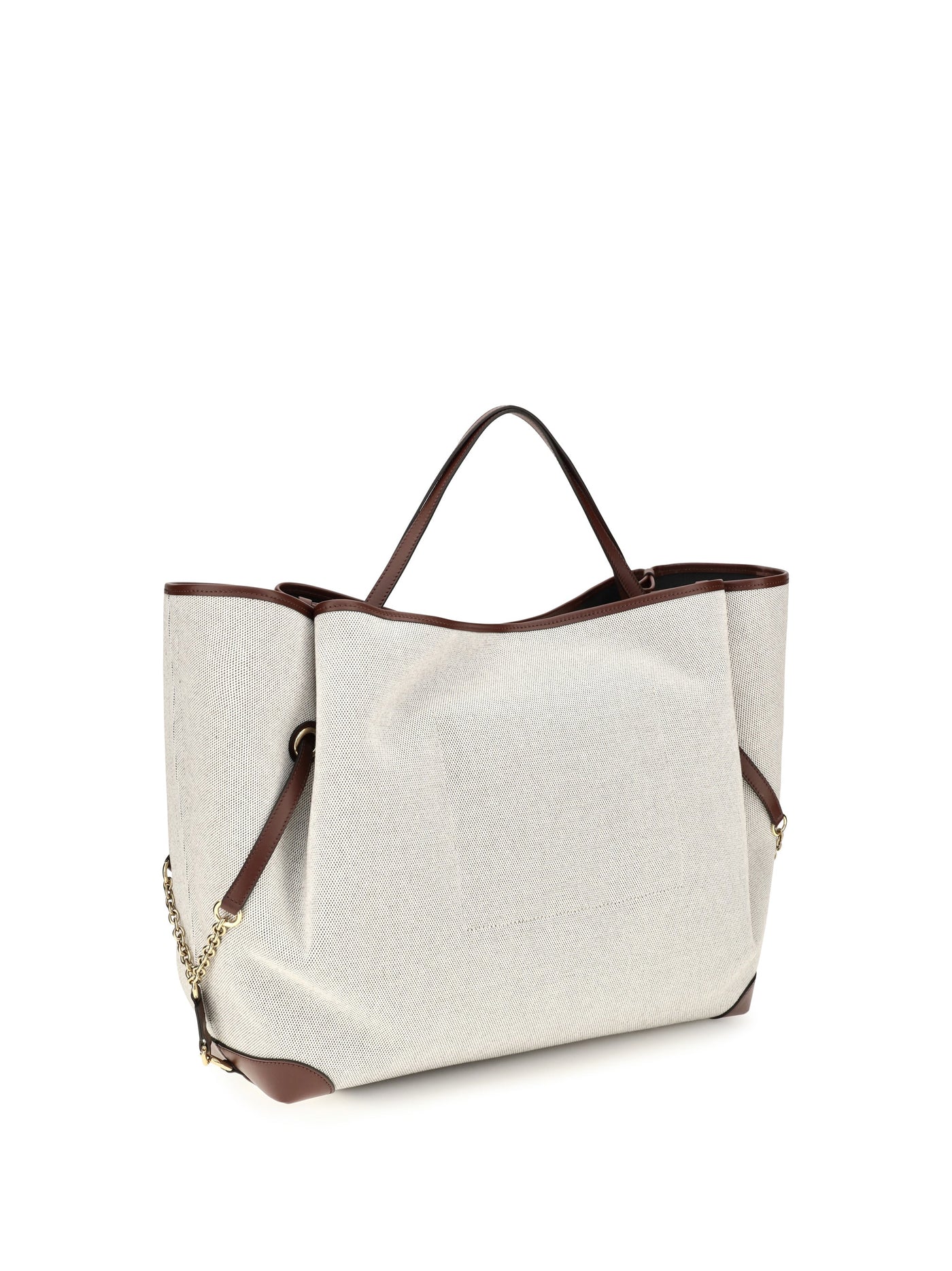 Chloé Large Carry Shoulder Bag — Brown Cotton
